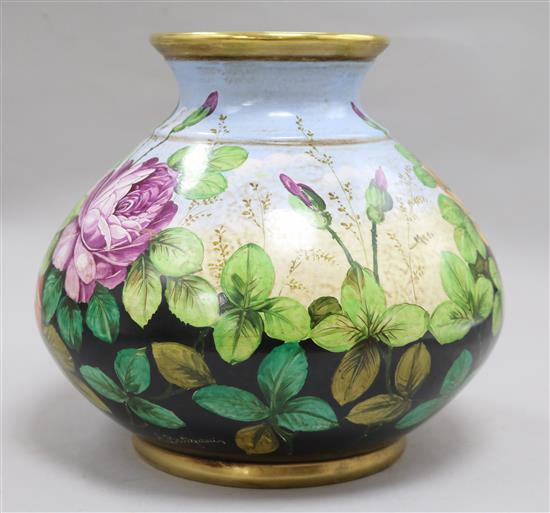 A Bartignani porcelain vase decorated with flowers height 25cm